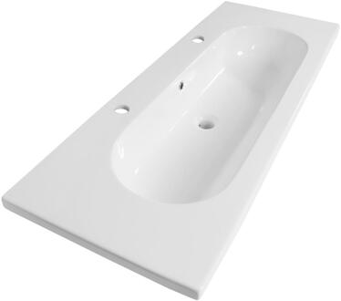 Brauer Moon Wastafel - 120 cm - met 1 Spoelbak en 2 Kraangaten - Keramiek Hoogglans Wit