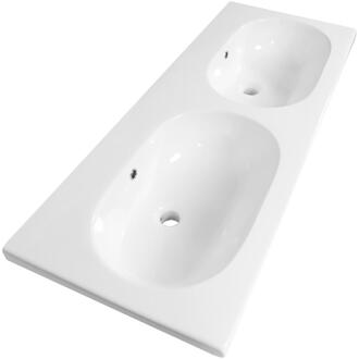 Brauer Moon Wastafel - 120 cm - met 2 Spoelbakken en 0 Kraangaten - Keramiek Hoogglans Wit
