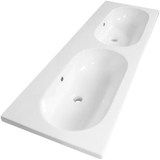 Brauer Moon Wastafel - 140 cm - met 2 Spoelbakken en 0 Kraangaten - Keramiek Hoogglans Wit
