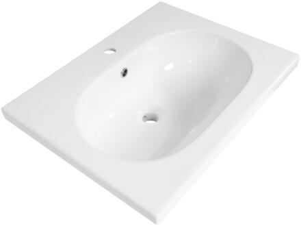 Brauer Moon Wastafel - 60 cm - met 1 Spoelbak en 1 Kraangat - Keramiek Hoogglans Wit