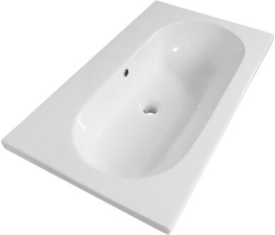 Brauer Moon Wastafel - 80 cm - met 1 Spoelbak en 0 Kraangaten - Keramiek Hoogglans Wit