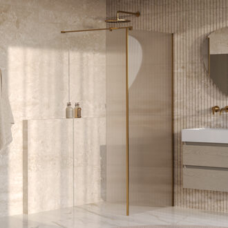 Brauer Oblivion Flow inloopdouche helder ribbelglas 100x200 met zijwand 30 incl. glascoating Geborsteld Goud PVD