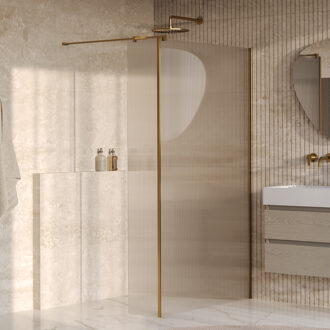 Brauer Oblivion Flow inloopdouche helder ribbelglas 120x200 met zijwand 30 incl. glascoating Geborsteld Goud PVD