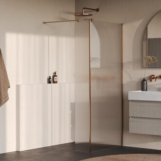 Brauer Oblivion Flow inloopdouche helder ribbelglas 90x200 met zijwand 30 incl. glascoating Geborsteld Koper PVD