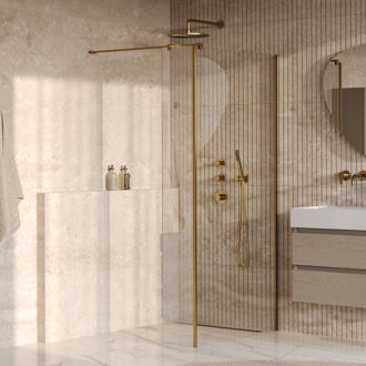 Brauer Oblivion Inloopdouche - 100x200cm - 30cm zijwand - glascoating - helder glas - geborsteld goud PVD GS-OBI2H10030200GG Goud geborsteld