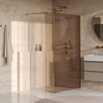 Brauer Oblivion Inloopdouche - 120x200cm - 30 cm zijwand - glascoating - brons glas - geborsteld goud PVD GS-OBI2B12030200GG Goud geborsteld