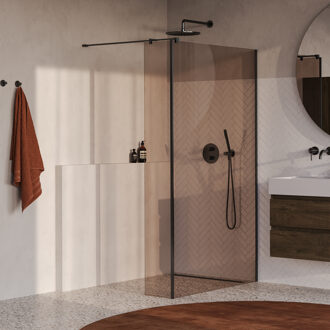 Brauer Oblivion Inloopdouche - 120x200cm - 30 cm zijwand - glascoating - brons glas - geborsteld gunmetal PVD GS-OBI2B12030200GM Gunmetal geborsteld (antraciet)