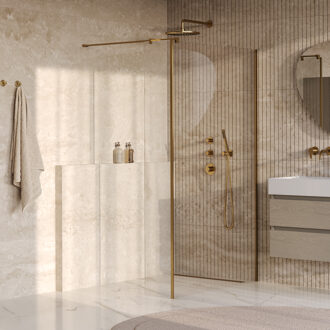 Brauer Oblivion Inloopdouche - 120x200cm - 30cm zijwand - glascoating - helder glas - geborsteld goud PVD GS-OBI2H12030200GG Goud geborsteld