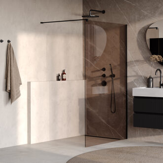 Brauer Oblivion Inloopdouche - 120x200cm - glascoating - brons glas - mat zwart GS-OBI1B120200MZ Zwart mat