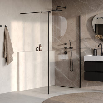 Brauer Oblivion Inloopdouche - 140x200cm - 30cm zijwand - glascoating - helder glas - mat zwart GS-OBI2H14030200MZ Zwart mat