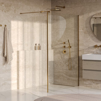 Brauer Oblivion Inloopdouche - 140x200cm - 40cm zijwand - glascoating - helder glas - geborsteld goud PVD GS-OBI2H14040200GG Goud geborsteld