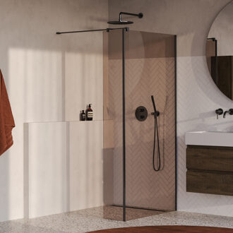 Brauer Oblivion Inloopdouche - 90x200cm - 30 cm zijwand - glascoating - brons glas - geborsteld gunmetal PVD GS-OBI2B9030200GM Gunmetal geborsteld (antraciet)