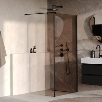 Brauer Oblivion Inloopdouche - 90x200cm - 30 cm zijwand - glascoating - brons glas - mat zwart GS-OBI2B9030200MZ Zwart mat