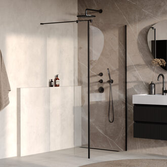 Brauer Oblivion Inloopdouche - 90x200cm - 30cm zijwand - glascoating - helder glas - mat zwart GS-OBI2H9030200MZ Zwart mat