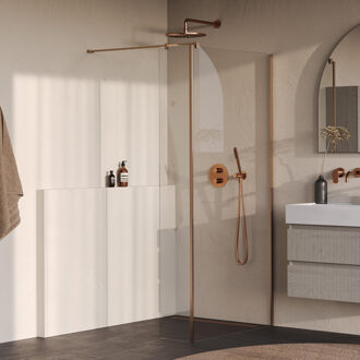 Brauer Oblivion Inloopdouche - 90x200cm - 40cm zijwand - glascoating - helder glas - geborsteld koper PVD GS-OBI2H9040200GK Koper geborsteld