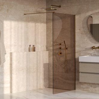 Brauer Oblivion inloopdouche brons glas 100x200 incl. glascoating PVD goud geborsteld