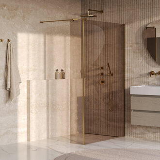 Brauer Oblivion inloopdouche brons glas 120x200 met zijwand 30 incl. glascoating PVD goud geborsteld