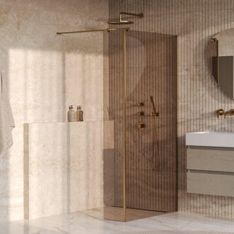 Brauer Oblivion inloopdouche brons glas 90x200 met zijwand 30 incl. glascoating PVD goud geborsteld
