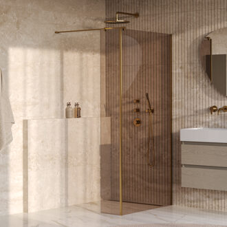 Brauer Oblivion inloopdouche brons glas 90x200 met zijwand 30 incl. glascoating PVD goud geborsteld