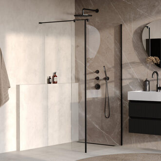 Brauer Oblivion inloopdouche helder glas 100x200 met zijwand 30 incl. glascoating mat zwart