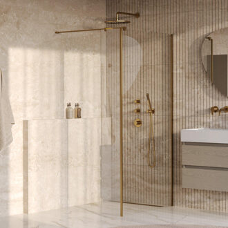 Brauer Oblivion inloopdouche helder glas 100x200 met zijwand 30 incl. glascoating PVD goud geborsteld