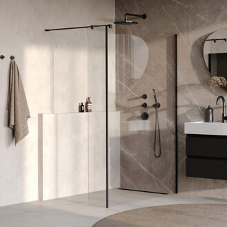 Brauer Oblivion inloopdouche helder glas 140x200 met zijwand 30 incl. glascoating mat zwart