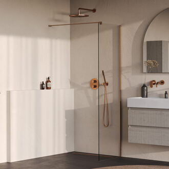 Brauer Oblivion inloopdouche helder glas 50x200 incl. glascoating PVD koper geborsteld