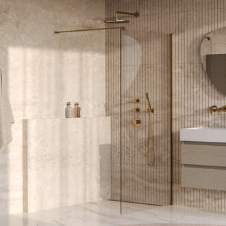 Brauer Oblivion inloopdouche helder glas 90x200 incl. glascoating PVD goud geborsteld