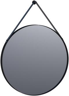 Brauer Onyx Spiegel - 70 cm - Rond - met Zwarte Ophangband en Zwart Geborsteld Frame