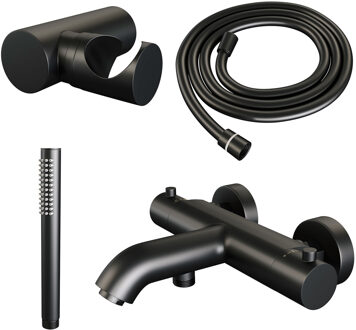 Brauer Opbouwset Bad- en Douchekraan Brauer Black Edition Thermostatisch Met Wandhouder Mat Zwart