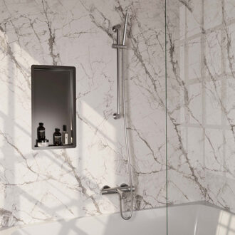 Brauer Opbouwset Bad- en Douchekraan Brauer Brushed Carving Thermostatisch Met Glijstang En Handdouche 3 Standen Geborsteld RVS