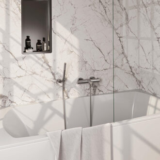 Brauer Opbouwset Bad- en Douchekraan Brauer Brushed Edition Thermostatisch Met Wandhouder Geborsteld RVS