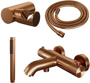 Brauer Opbouwset Bad- en Douchekraan Brauer Copper Carving Thermostatisch Met Wandhouder Geborsteld Koper Brauer