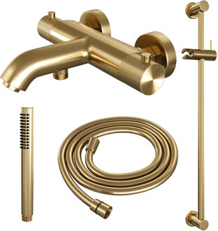 Brauer Opbouwset Bad- en Douchekraan Brauer Gold Carving Thermostatisch Met Glijstang Geborsteld Goud