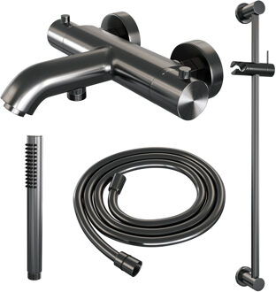 Brauer Opbouwset Bad- en Douchekraan Brauer Gunmetal Edition Thermostatisch Met Glijstang Geborsteld Gunmetal