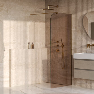 Brauer Orion inloopdouche brons glas 90x200 incl. glascoating Geborsteld Goud PVD