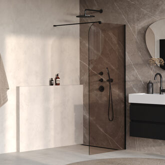 Brauer Orion inloopdouche brons glas 90x200 incl. glascoating Mat Zwart