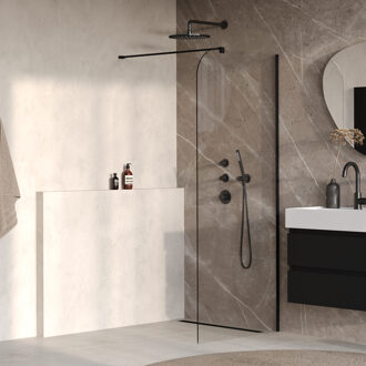 Brauer Orion inloopdouche helder glas 90x200 incl. glascoating Mat Zwart