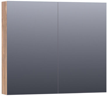 Brauer Plain Spiegelkast - 80x70x15cm - 2 links/rechtsdraaiende spiegeldeuren - MFC - Almond SK-PL80AL Almond (Hout)