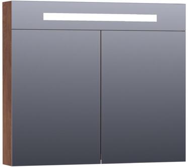 Brauer Promise Deluxe Spiegelkast - 80 cm - met Directe Verlichting - 2 Dubbelzijdige Spiegeldeuren - Forest Cacao