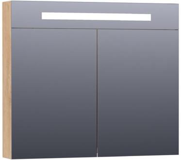 Brauer Promise Deluxe Spiegelkast - 80 cm - met Directe Verlichting - 2 Dubbelzijdige Spiegeldeuren - Forest Tan