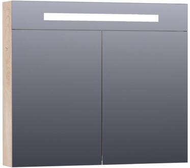 Brauer Promise Deluxe Spiegelkast - 80 cm - met Directe Verlichting - 2 Dubbelzijdige Spiegeldeuren - Forest Wheat