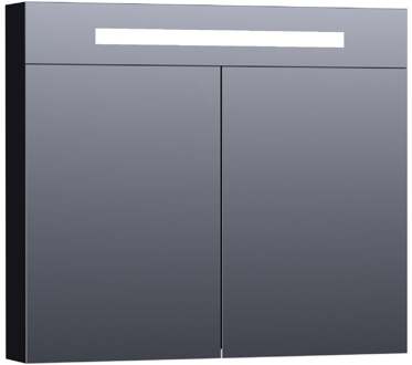 Brauer Promise Deluxe Spiegelkast - 80 cm - met Directe Verlichting - 2 Dubbelzijdige Spiegeldeuren - Mat Zwart