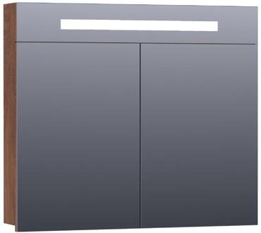 Brauer Promise Spiegelkast - 80 cm - met Directe Verlichting - 2 Enkelzijdige Spiegeldeuren - Forest Cacao