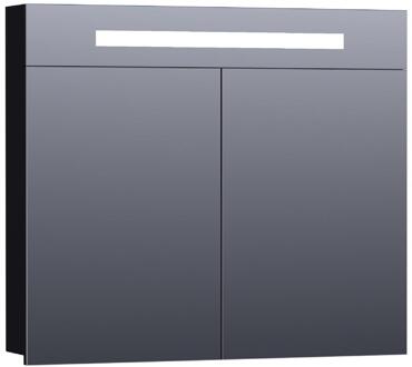 Brauer Promise Spiegelkast - 80 cm - met Directe Verlichting - 2 Enkelzijdige Spiegeldeuren - Mat Zwart