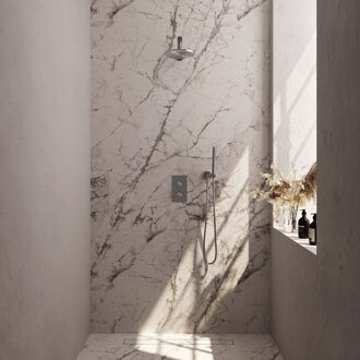 Brauer Regendoucheset Inbouw Brauer Brushed Carving Thermostatisch 30 cm met 3-Weg Omstelling, Gebogen Wandarm, Glijstang en Staaf Handdouche Geborsteld RVS