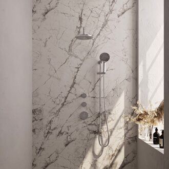 Brauer Regendoucheset Inbouw Brauer Chrome Edition Thermostatisch 20cm met Gebogen Wandarm, Glijstang en Handdouche 3-Standen Losse Stopkranen Chroom