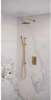 Brauer Regendoucheset Inbouw Brauer Gold Edition Thermostatisch 20cm met 3-Weg Omstelling, Gebogen Wandarm, Glijstang en Staaf Handdouche Geborsteld Goud