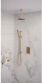 Brauer Regendoucheset Inbouw Brauer Gold Edition Thermostatisch 20cm met 3-Weg Omstelling, Plafondarm, Glijstang en Staaf Handdouche Geborsteld Goud