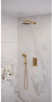 Brauer Regendoucheset Inbouw Brauer Gold Edition Thermostatisch 20cm met 3-Weg Omstelling, Wandarm en 3-Standen Handdouche Geborsteld Goud